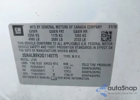 2016 Chevrolet Equinox Ls из США, поврежденный, VIN 2GNALBEK2G1149775